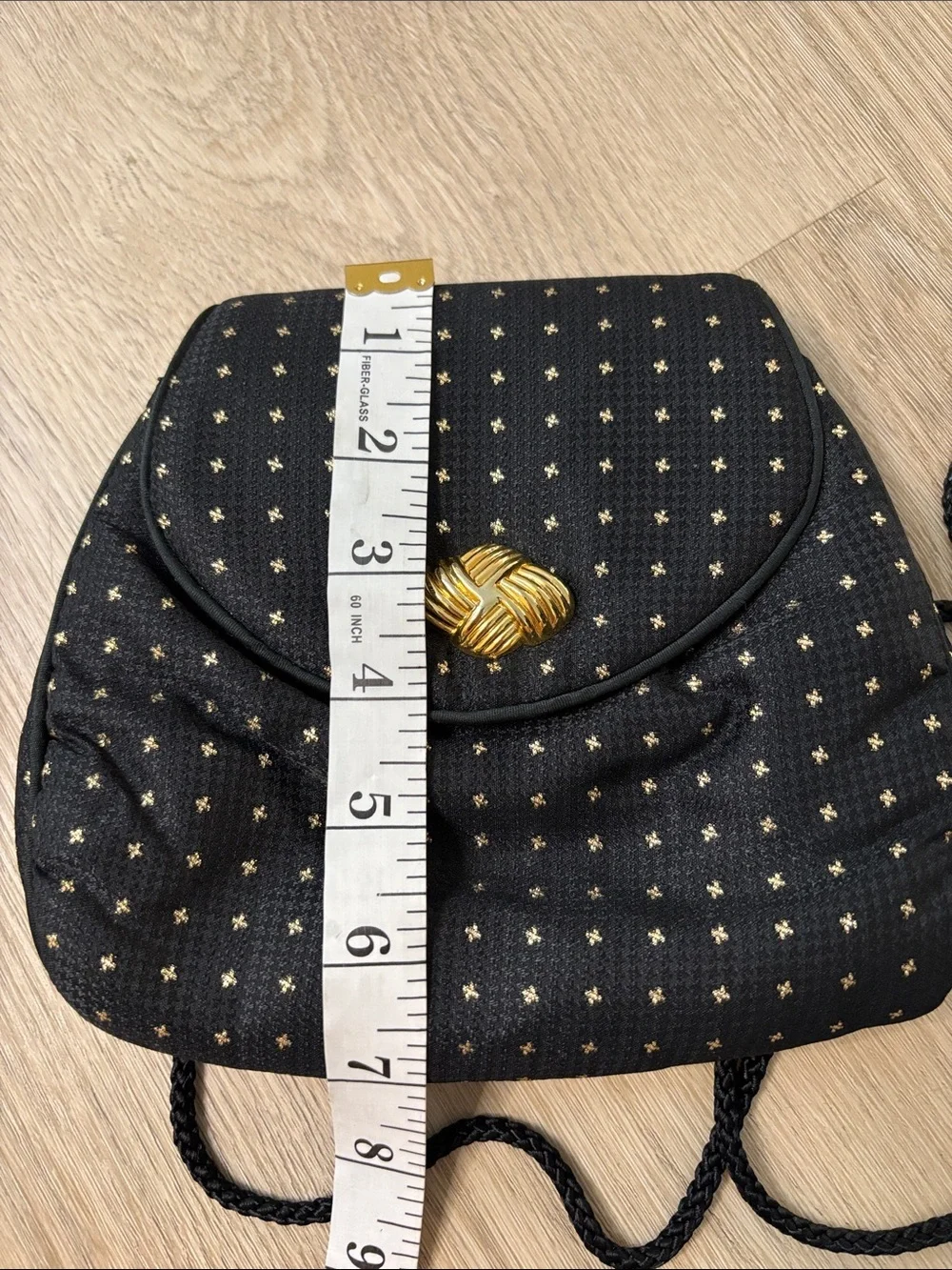Vintage Whiting and Davis Black and Gold Star Cross Pattern Evening Bag elegant